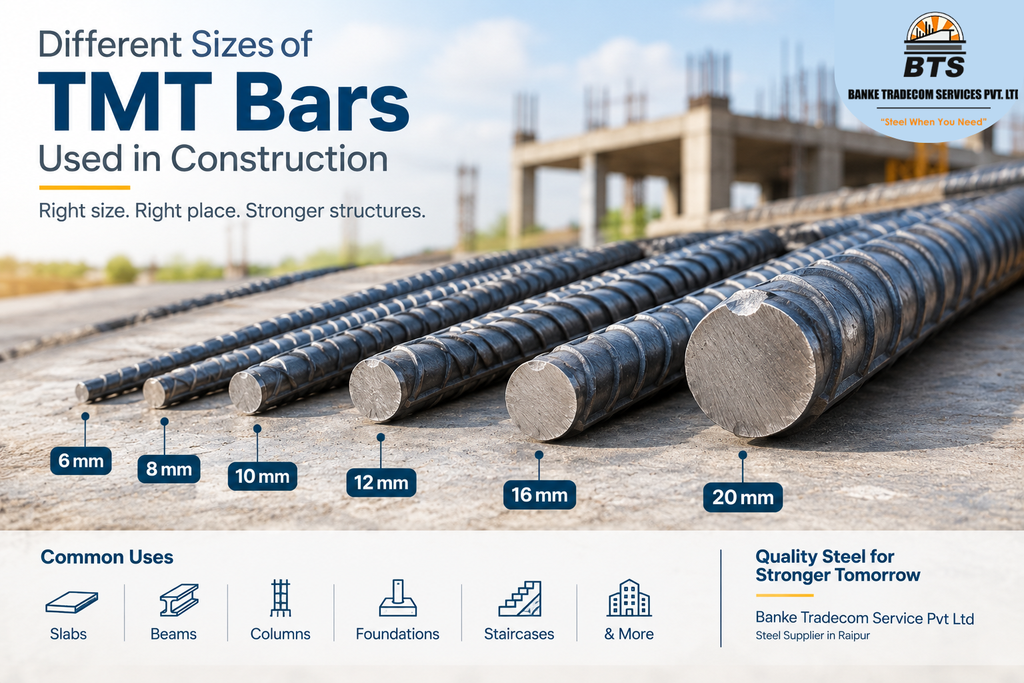 Different Sizes of TMT Bars Used in Construction: Uses & Applications